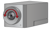 Camera with double-headed arrow around lens