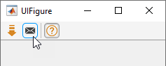 Custom toolbar that, from left to right, shows an orange download icon, a dark gray email icon, and an orange help icon with a vertical separator to the left of it