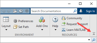 Toolstrip with an arrow pointing to the toolstrip minimize icon.