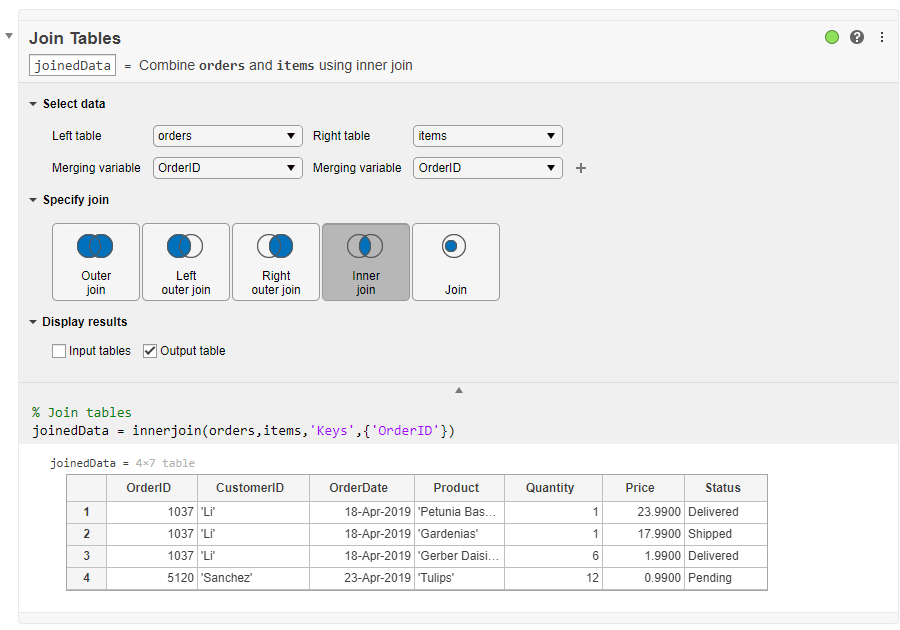 Join Tables task in Live Editor