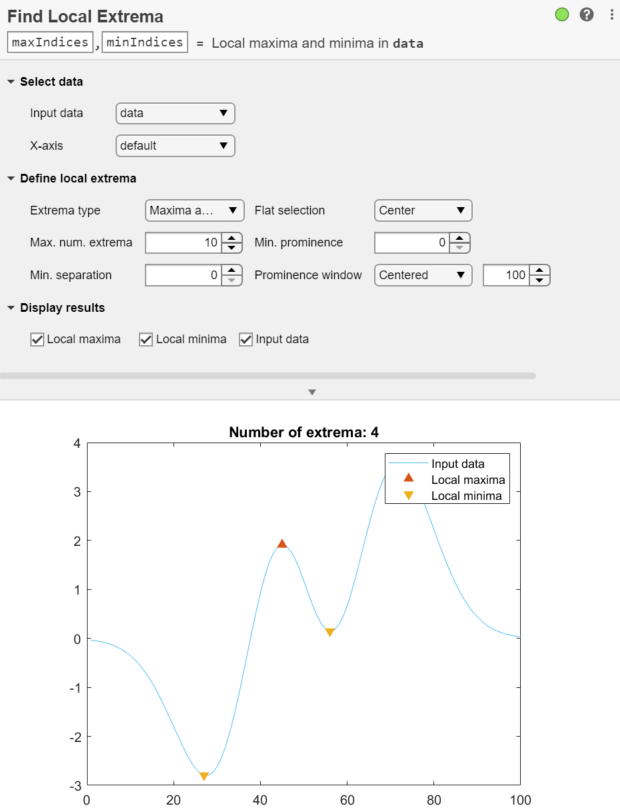 Find Local Extrema task in Live Editor