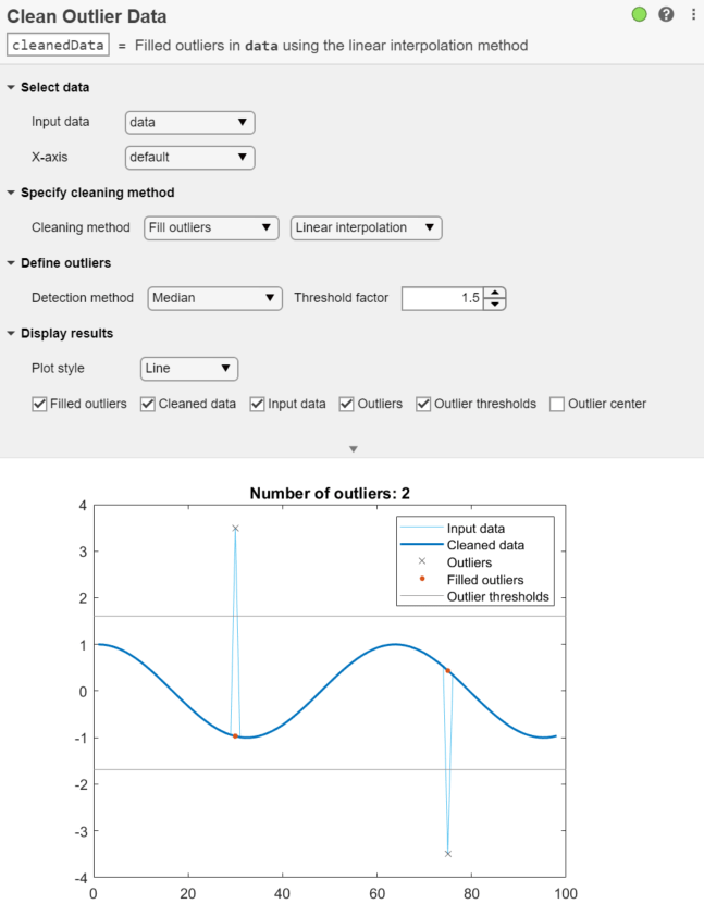 Clean Outlier Data task in Live Editor