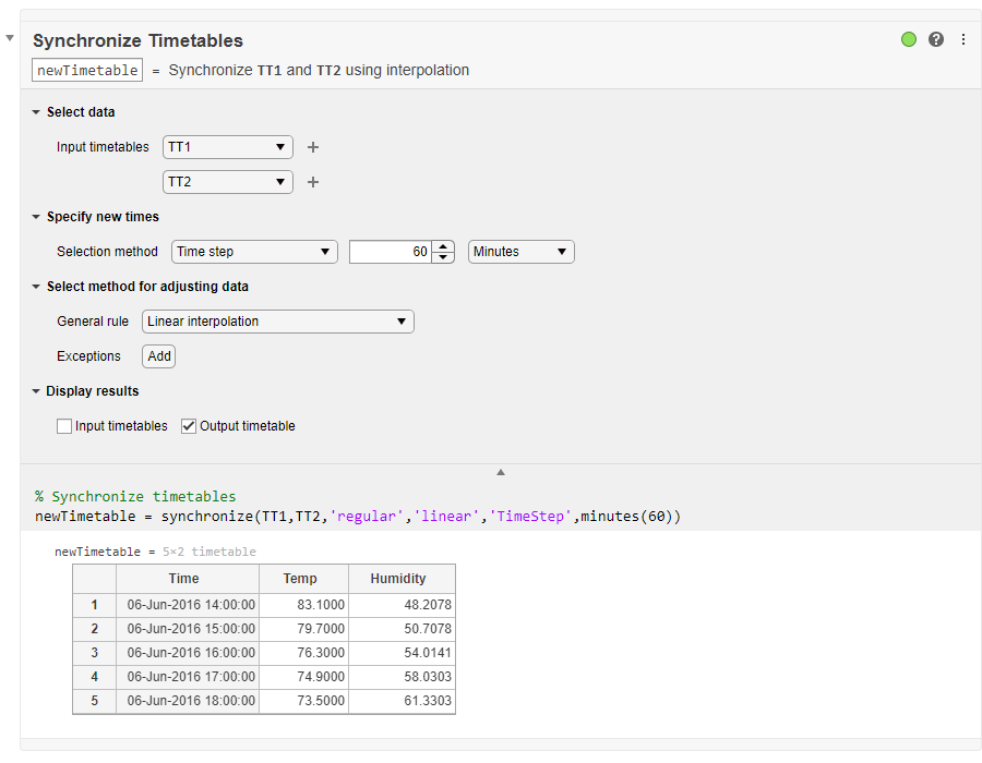 Synchronize Timetables task in Live Editor