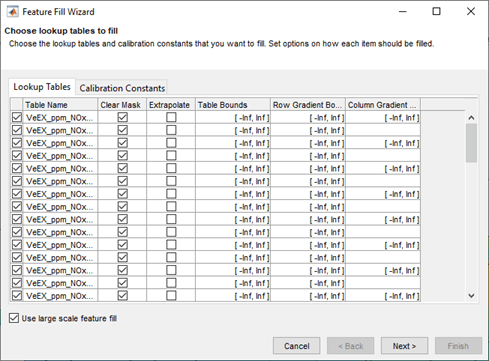 Image showing lookup table table with use large scape feature fill selected