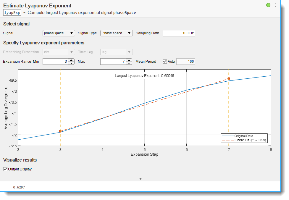 Estimate Lyapunov Exponent task in Live Editor