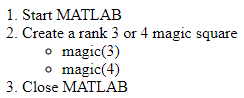 A nested list with three items. A bulleted sublist is nested under the second item of the top-level list.