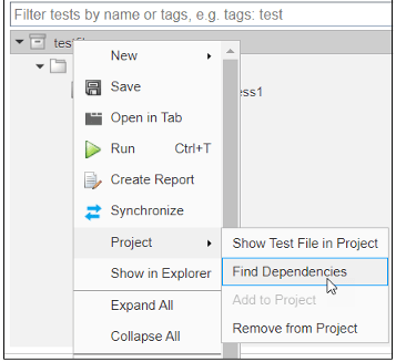 Find dependencies menu item location