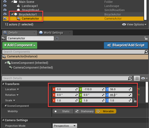 Unreal Editor set actor transformation settings