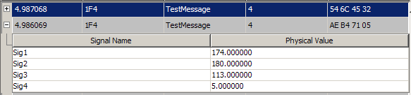 Message details in Vehicle CAN Bus Monitor