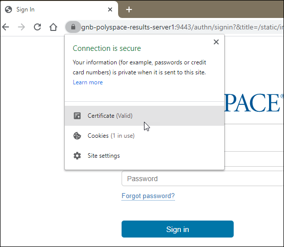 Download Polyspace Access signed certificate from web browser