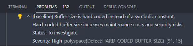 Polyspace as You Code results also present in baseline state the word 'baseline' in parenthesis.