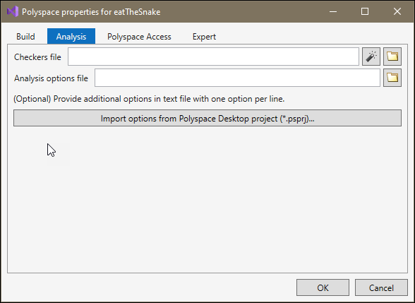 Visual Studio Polyspace project properties