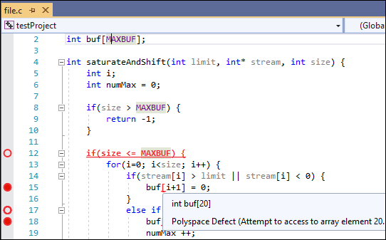 Tooltip on an array access out of bounds defect