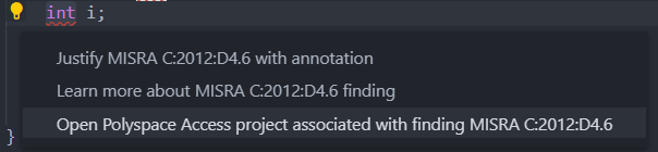 Click-bulb icon to open result in Polyspace Access web interface.