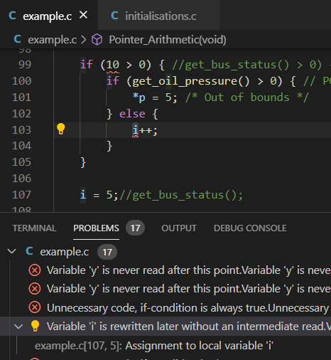 Image of Problems window in Visual Studio Code