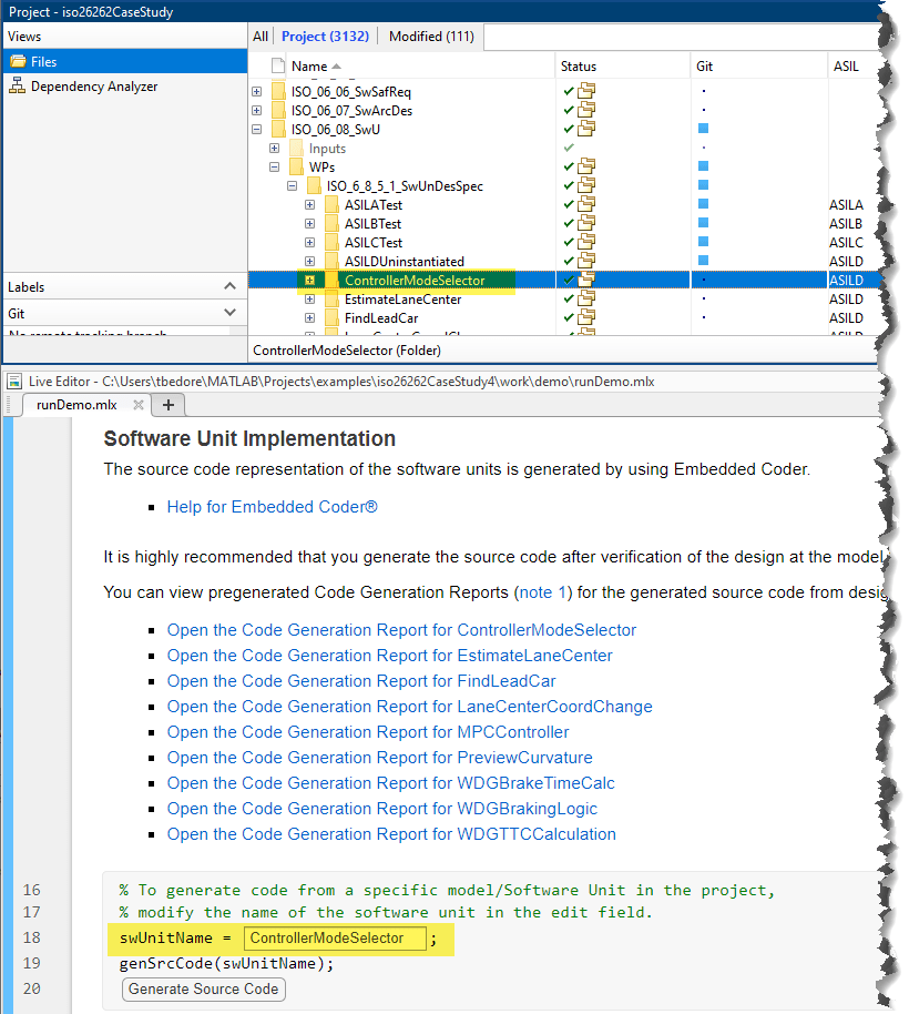 Specify project components in the live editor script