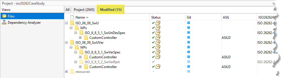 Modified view in the project displays added software unit