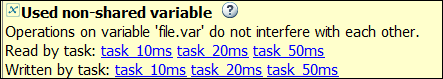 Message on variable var shows that it can be accessed by all three tasks.