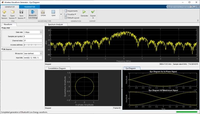 BLE Wireless Waveform Generator app default configuration.