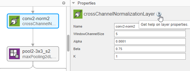 Cross channel normalization layer selected in Deep Network Designer