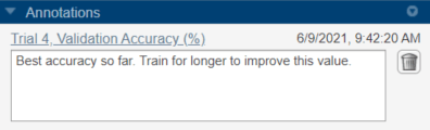 Annotation text says, "Best accuracy so far. Train for longer to improve this value."