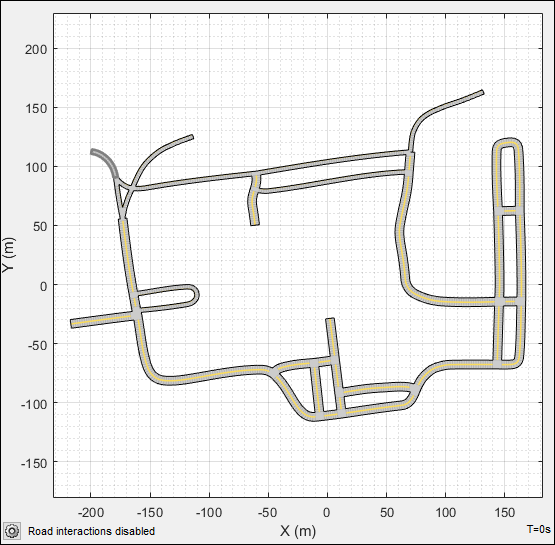 The road network of the MathWorks Apple Hill campus in the Driving Scenario Designer app.