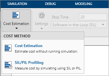 Cost estimation in the toolstrip