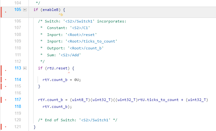 Code showing LDRA coverage annotations.