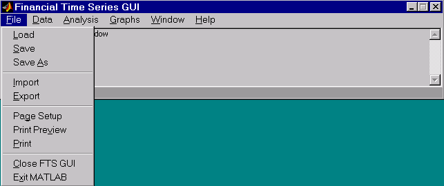 Financial Time Series main window File menu