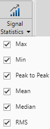 Signal statistics button showing all the statistic measurement options selected.