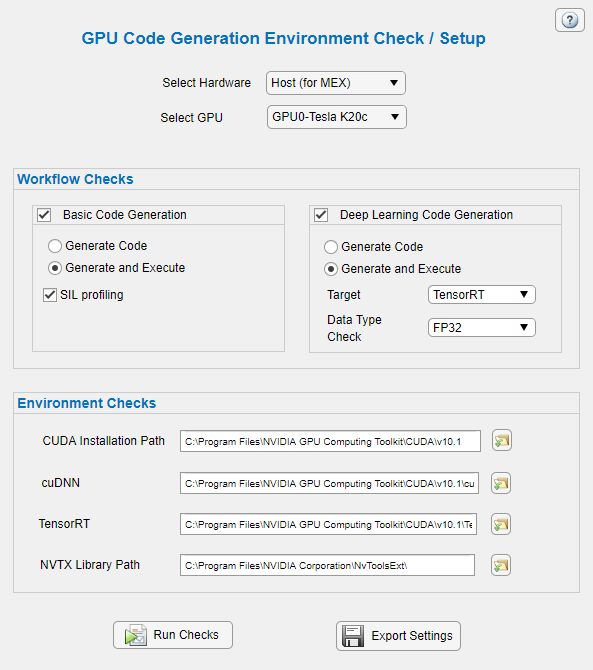 Sample screen shot of the GPU environment check app