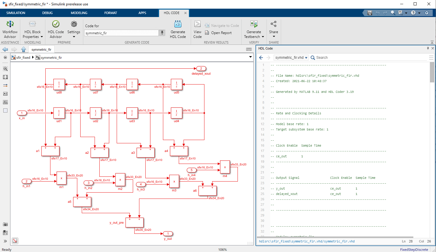 Code view in HDL Coder