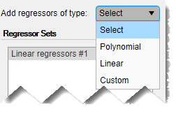 Add regressors of type list. No regressor types are selected.