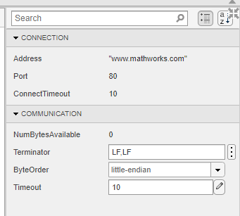 TCP/IP Explorer app showing Property Inspector.