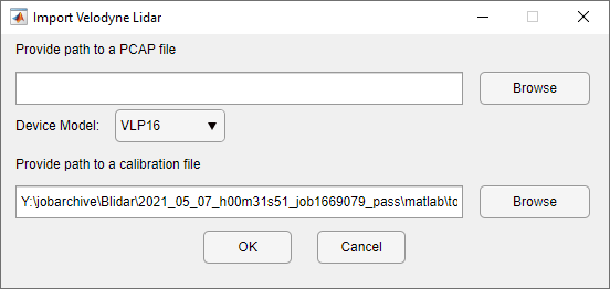 Import Velodyne Lidar dialogue box