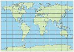 World map using Gall isographic projection