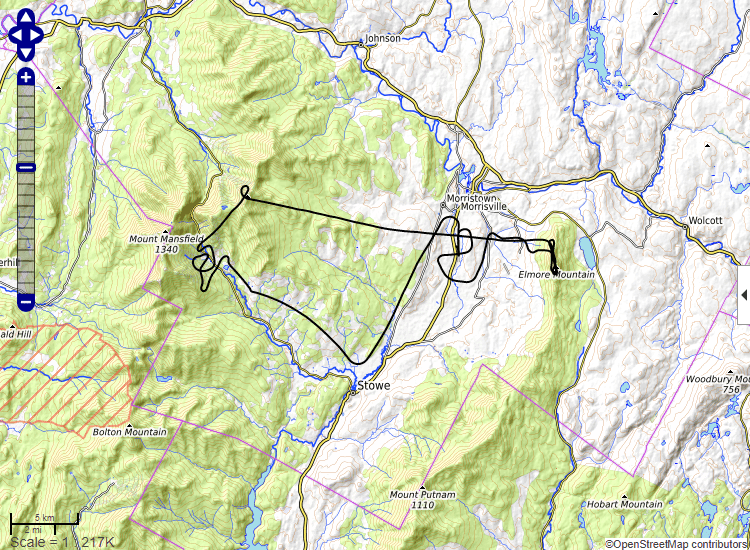 Glider data plotted over a topographic basemap