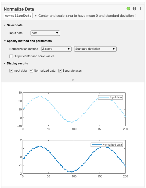 Normalize Data task in Live Editor