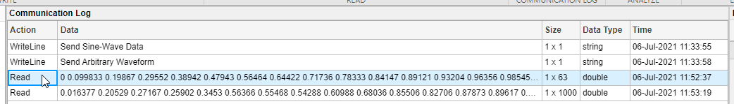 TCP/IP Explorer app Communication Log pane.