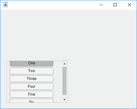 Scrollable button group. The scroll bar on the left is scrolled to the top, and all the buttons are visible. The first button is selected.