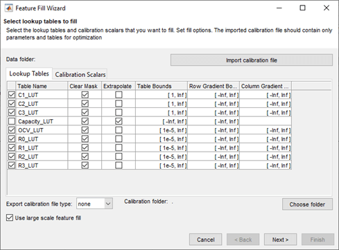 Image showing lookup table with use large scape feature fill selected