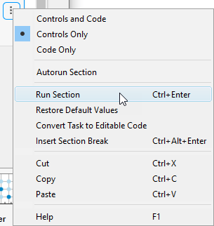 Run section from menu