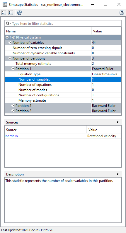 Statistics Viewer showing the variable name for the first partition