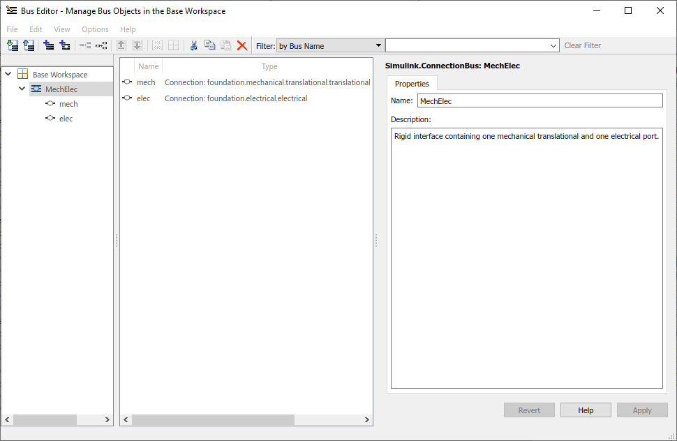 Bus Editor with Connection Bus object defined