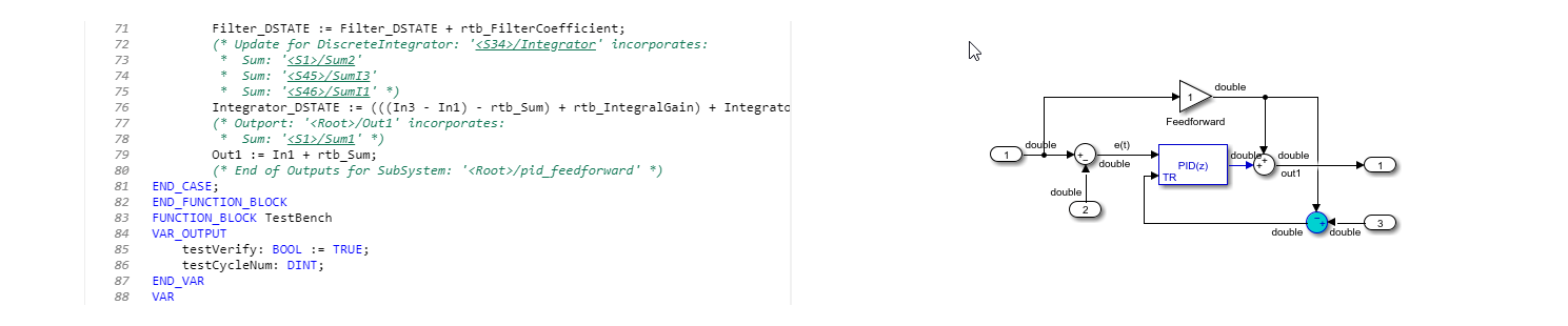 Clicking on the hyperlink highlights the associated Simulink block in the model.