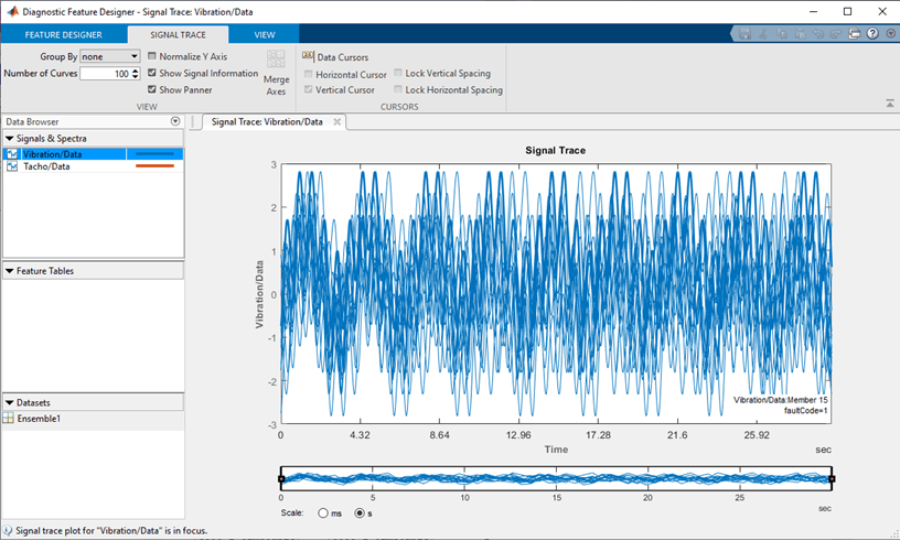 The signal trace is plotted in the pane on the right.