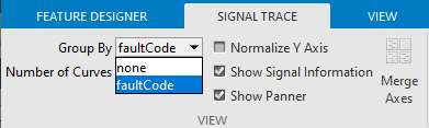 The Group By option is the first item on the right. The list contains items for none and faultCode.