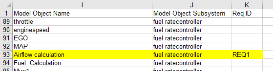 Regenerated traceability spreadsheet showing moved columns and Req ID column