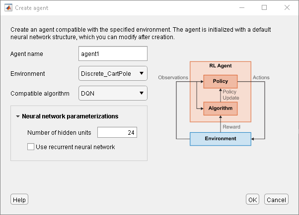 Create agent dialog box