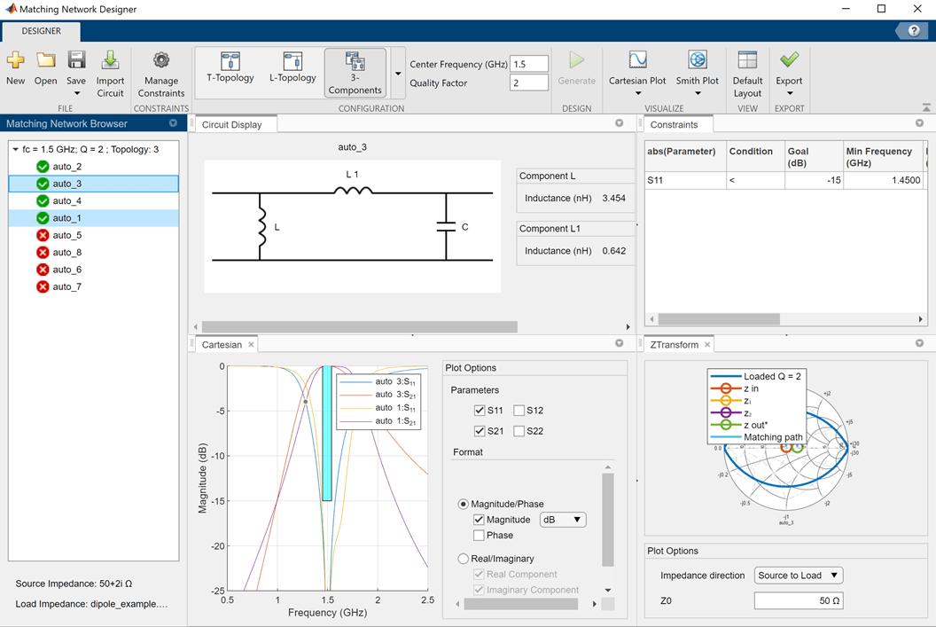 Matching Network Designer app